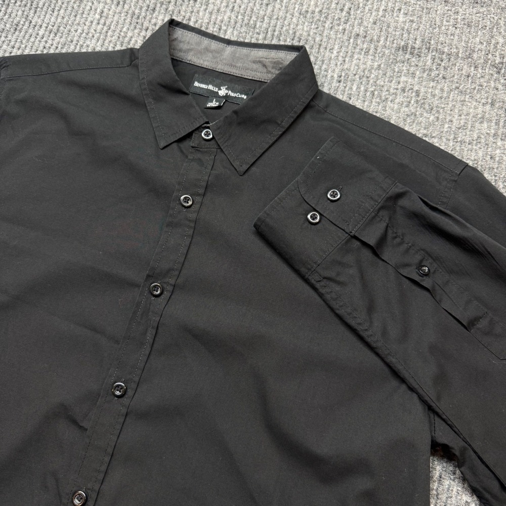 Beverly Hills Polo Club Mens Large Black Long Sleeve Button Down Dress Shirt